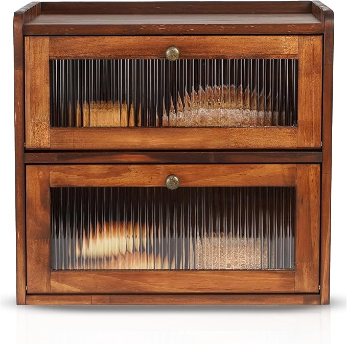 Jubily Bread Box with Clear Acrylic Windows – 2-Layer Pine Wooden Storage Box, Large Bread Box for Kitchen Countertop, Bread Storage Container for Homemade Bread, Rolls & Baked Goods by Jubily