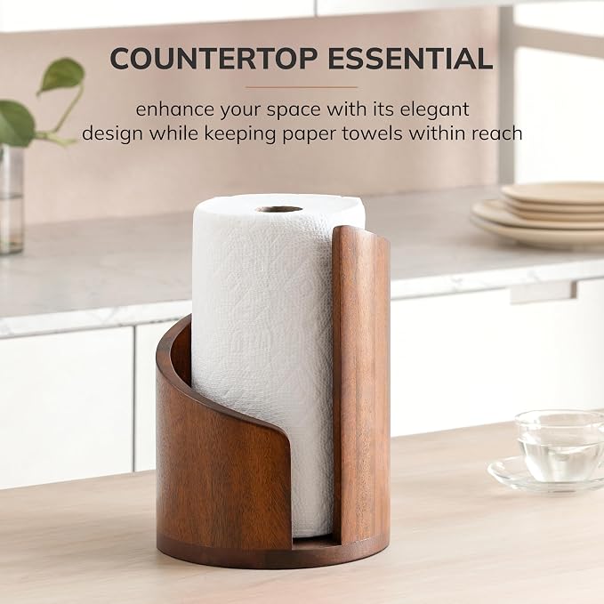 Anji Mountain Wooden Paper Towel Holder with Metal Holder, Holder Stand for Kitchen Roll Organizer & Kitchen Dining Table Home Décor, Countertop Fits Jumbo & Mega Rolls - Walnut/Black, Classic - Image 6