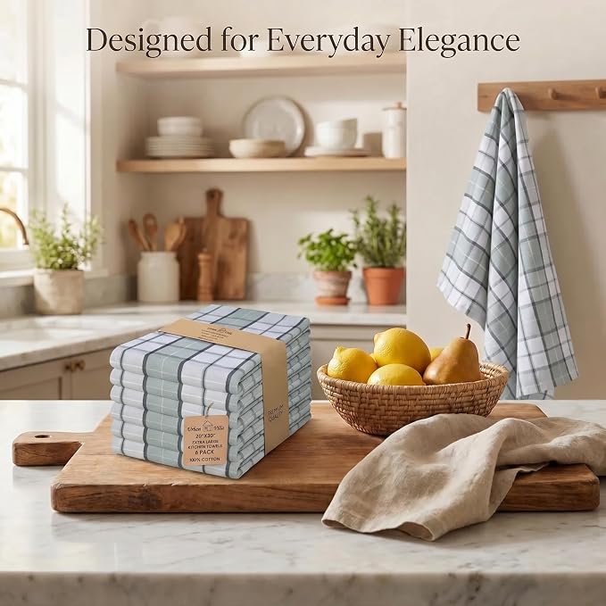 Urban Villa Kitchen Towels Cotton Dish Towels 20”x30” (Set of 6) Majestic Checks - Image 5