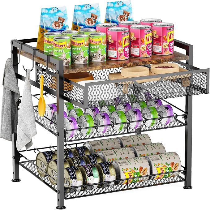 Cat Food Organizer，2 Floors Bring Drawer Storage Rack, Manually Adjust The Gap Size，Store Suitable Can Sizes Container，Automatic Slip Design，Suitable For Pet Food Canned Food Dispenser by Unknown