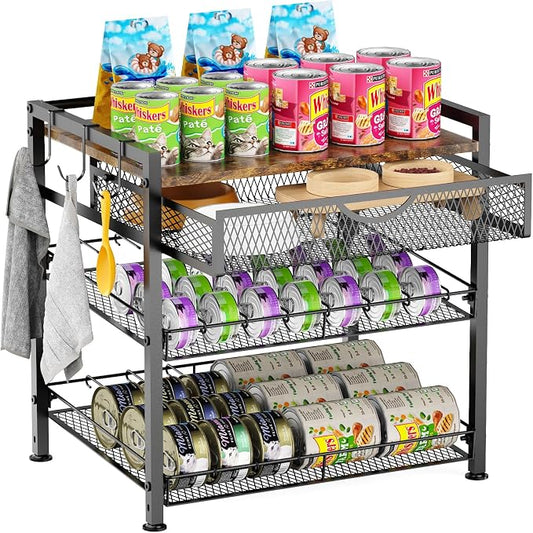 Cat Food Organizer，2 Floors Bring Drawer Storage Rack, Manually Adjust The Gap Size，Store Suitable Can Sizes Container，Automatic Slip Design，Suitable For Pet Food Canned Food Dispenser by Unknown