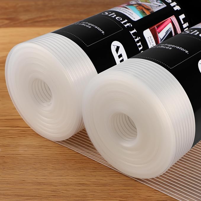 Anoak Shelf Liner Cabinet Liner, Non Adhesive Drawer Liner, Washable 17.5 Inch x 20 FT(240 Inch) x 2Rolls Waterproof Durable Non-Slip Shelf Liner for Kitchen, Drawer, Refrigerator Stripe Clear by ANOAK