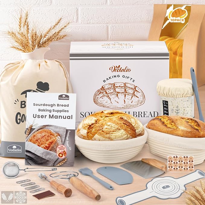 Sourdough Starter Kit, Sourdough Bread Baking Supplies, Bread Proofing Basket, Sourdough Kit for Modern Home and Kitchen, Sourdough Bread Basket, Sour Dough Kit Tools, Bread Making Tools Kit | Gray, 9" Round & 10" Oval Baskets, Sourdough Bread Baking S... - Image 8