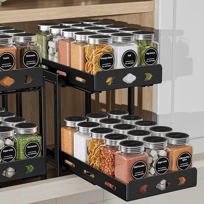 BOIVSHI Spice Rack Organizer for Cabinet, 7.5''Wx10.8''Dx9.2''H | 2 Tier Pull Out Spice Racks for Inside Cabinets, Height-adjustable Metal Spice Rack Maximizes Cabinet Space by BOIVSHI