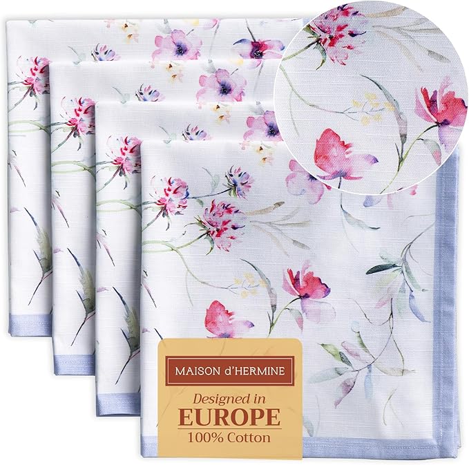 Maison d' Hermine Cloth Napkins Set of 4 Reusable 100% Cotton (20" x 20") | Everyday Square Napkins Cloth Washable Dinner Party Wedding Restaurant Hotel Kitchen Spring Summer - Summer Floral by MaisondHermine