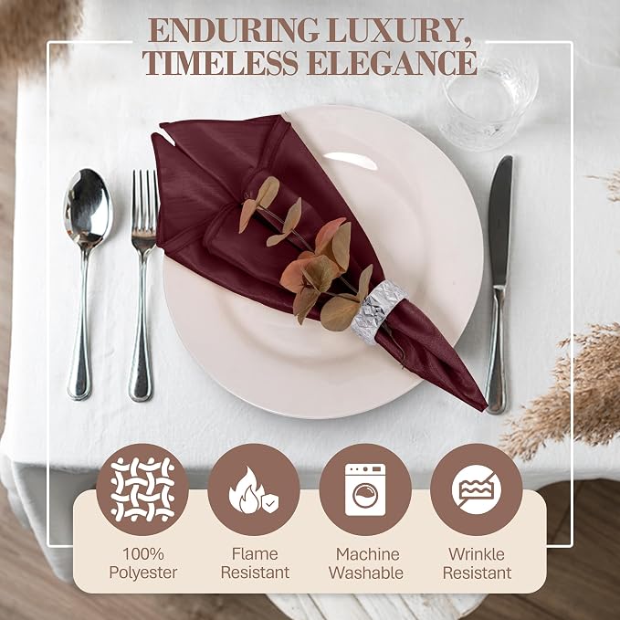 17x17-Inch Shantung Cloth Napkins, Burgundy, Set of 36 - Image 2