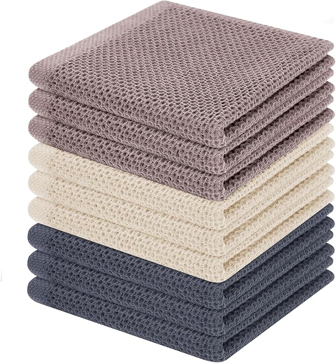Homaxy 100% Cotton Waffle Weave Kitchen Dish Cloths, 9-Pack, Mixed Color | Ultra Soft Absorbent Dish Towels, Quick Drying Dish Rags with Hanging Loop, 12 x 12 Inches by Homaxy