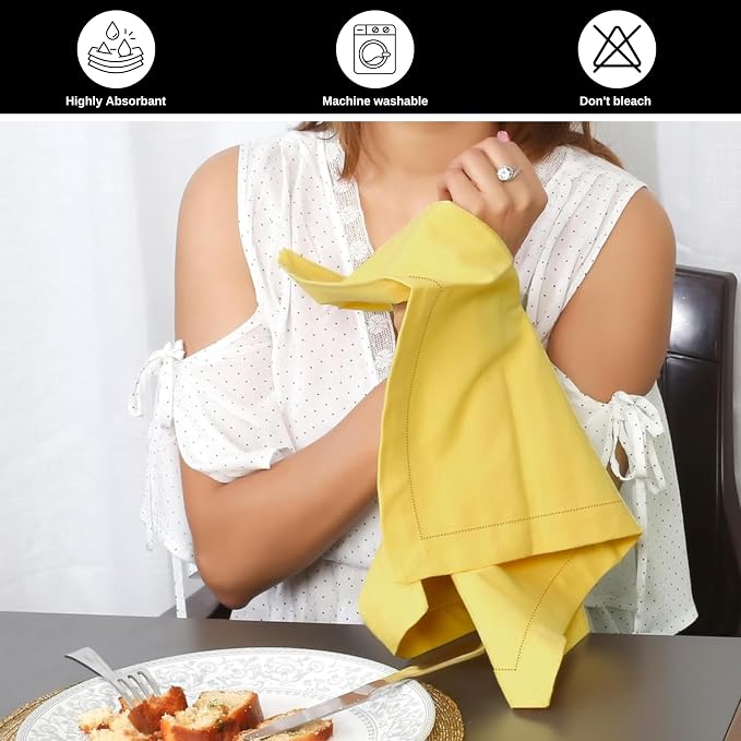 Bedding Craft Cotton Dinner Napkins Set of 12 – 18x18 Sand Yellow with Hemstitched Mitered Corners – Machine Washable Fabric Napkins for Thanksgiving, Weddings & Cocktails - Image 5