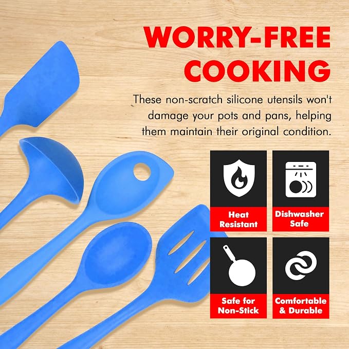 Chef Craft 42075 5 Piece Silicone Kitchen Tool and Utensil Set, Blue - Image 3