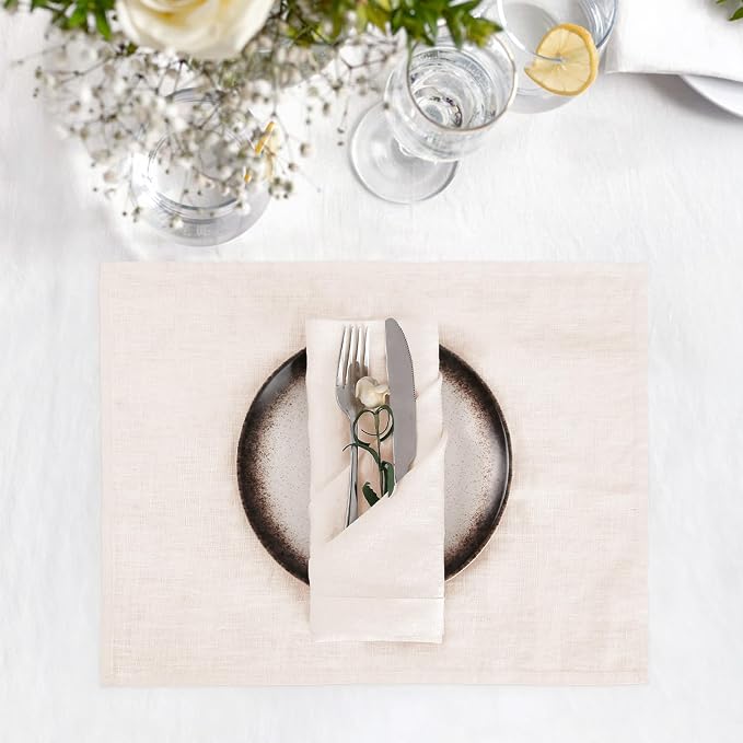 100% Linen Dinner Napkins 20x20 Inch,Soft and Breathable French Flax Cloth Napkins,Stone Washed Set of 4(Blush Pink) - Image 3