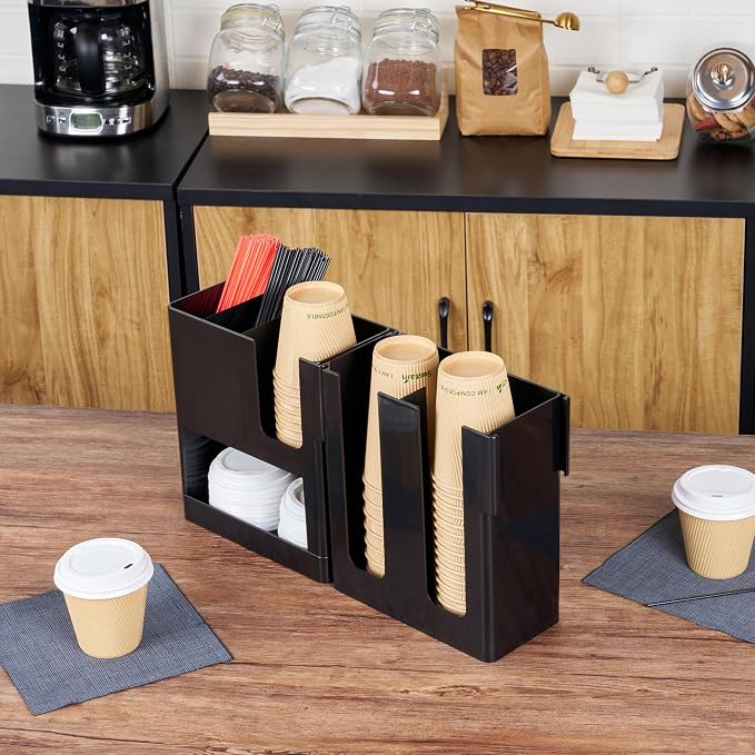 Restaurantware Restpresso Coffee Bar Organizer, 1 Count Durable 6 Compartments, Compact Size, Black Plastic Tabletop Coffee Supplies Organizer For Homes, Office Spaces, Breakrooms, and Lounges - Image 6