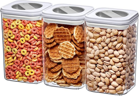 Carol - 96-Ounce Acrylic Canister (Set of 3), Plastic Airtight Food Container, Stackable for Pantry Storage, BPA-Free and Shatter-Proof, Perfect for Home and Commercial Use by AmazingAbby