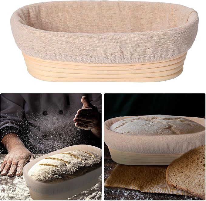 Set of 6 Bread Proofing Basket Bread Banneton Sourdough Kit with Cloth Liner Dough Proofing Bowls for Home Sourdough Making(10 Inch,Oval) - Image 3