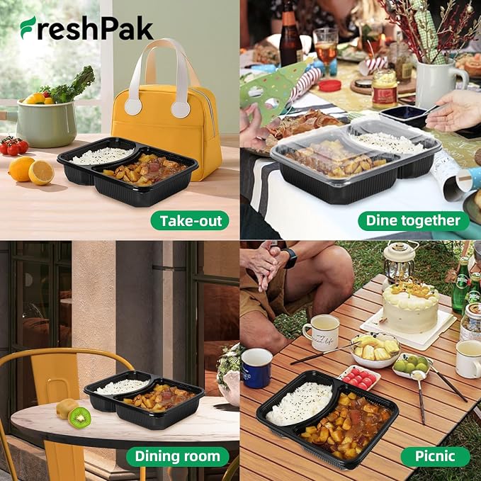 40 Pack 41oz Meal Prep Containers - Shrink Wrap Ready To Use | Reusable Leakproof 2 Compartment To Go Boxes | BPA-Free, Microwave & Freezer Safe | Portion Control Takeout Food Storage - Image 6
