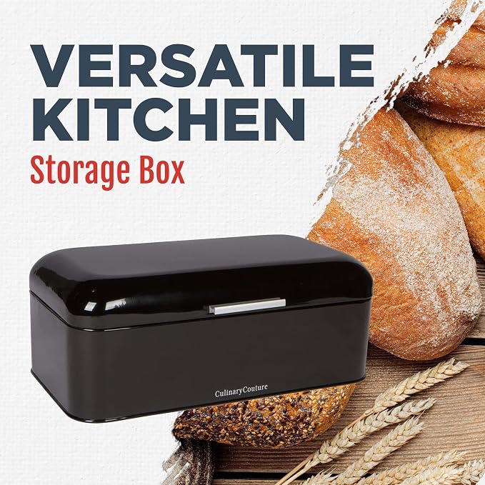 Extra Large Black Bread Box for Kitchen Countertop 16" x 9" Holds 2 Loaves | Stainless Steel Vintage Bread Boxes for Kitchen Counters - Image 4
