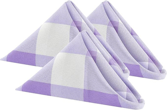Cupuamon Buffalo Plaid Table Napkins Set of 100, 17x17 inch, Lavender and White, Polycotton Blend, Plaid Pattern by Cupuamon