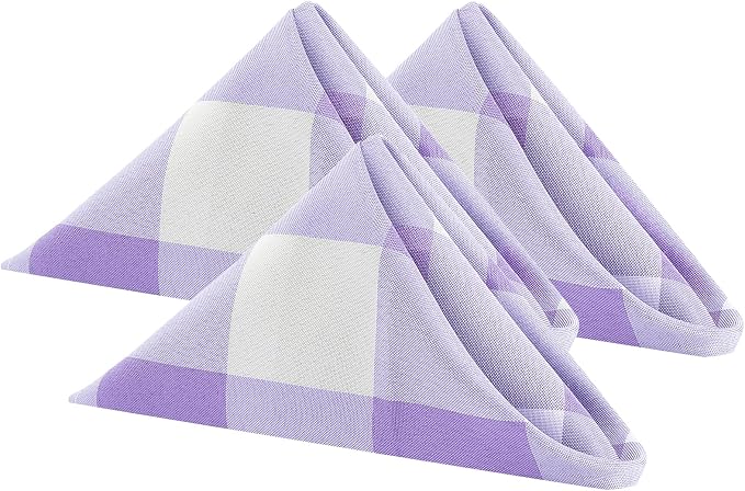 Buffalo Plaid Table Napkins Set of 12 Checkered Cloth Napkins 17x17 inch Washable Dinner Gingham Pattern Napkins Soft Napkins for Wedding Party Dining Banquet(Lavender and White) by Cupuamon