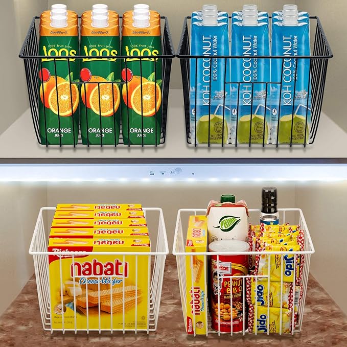 SANNO Freezer Baskets Freezer Wire Storage Basket, Organizer Food Storage Bin with Handles for Cabinets, Pantry, Closets, Bedrooms 11.8" x 11.8" x7" - Image 6