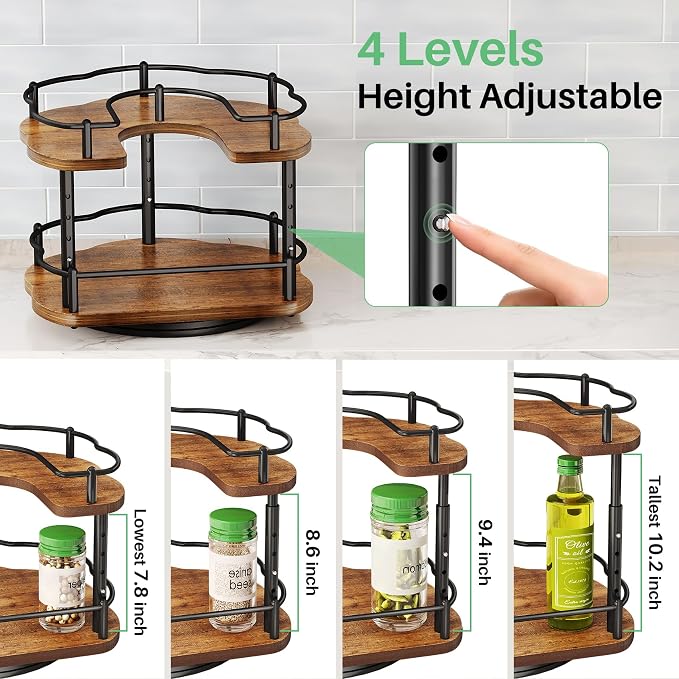 Spice Organization for Cabinet, Lazy Susan Spice Rack, 10 in, Black | Height Adjustable, Rotating Spice Organizer for Countertop, Fits Cabinets Wide＞ 11 in, Height ＞10.5 in - Image 4