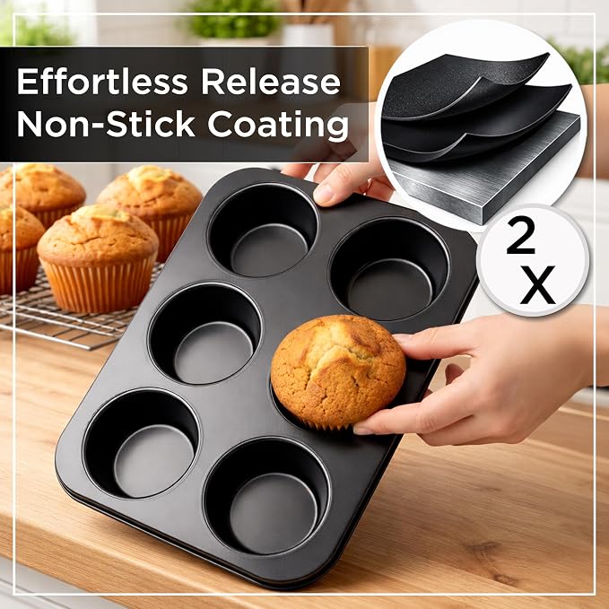 Wrenbury Jumbo Muffin Pan 4" Cup - Nonstick XL Deep Muffin Pan for Baking | 6 Cup - Oversized Extra Large Cupcake Mold - Dishwasher Safe - PTFE Free - 446°F Oven Safe - Image 6