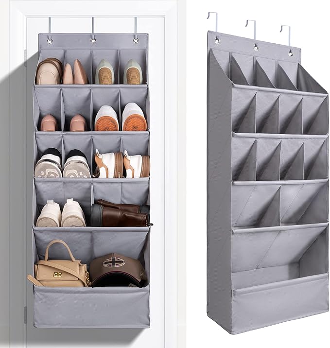 FENTEC 1 Pack Over-the-Door-Shoe-Organizers,Hanging Organizers with Large Pocket Shoe Holder Hanging Shoe Rack for Closet Shoe Organizer for Wall, Over Door Organizer with 15 Pockets Gray by Fentec
