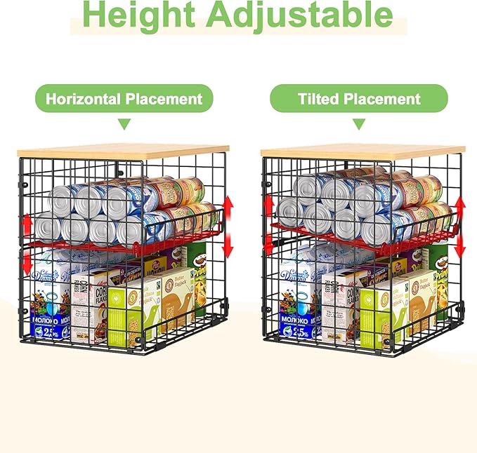 4 Pack Stackable Wire Baskets for Pantry Organizers and Storage, Pantry Baskets with Fixed Wooden Top, Fruit and Vegetable Storage Bins for Organizing Onion Potato Snack for Kitchen Cabinet/Countertop - Image 4