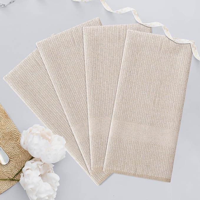 Homaxy 380 GSM Cotton Premium Kitchen Towels 12 Pack, 18"x 28", Khaki | Flat and Terry Dish Towels, Highly Absorbent Tea Towel Set with Hanging Loop, Soft Utility Kitchen Hand Towels - Image 7