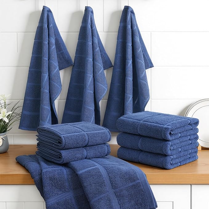 Homaxy 100% Cotton Kitchen Towels 18"x28", 6 Pack Dish Towels, Navy Blue | Large 380 GSM Soft and Absorbent Kitchen Hand Towels with Terry Grid Design, Utility Tea Towel Set with Hanging Loop - Image 8