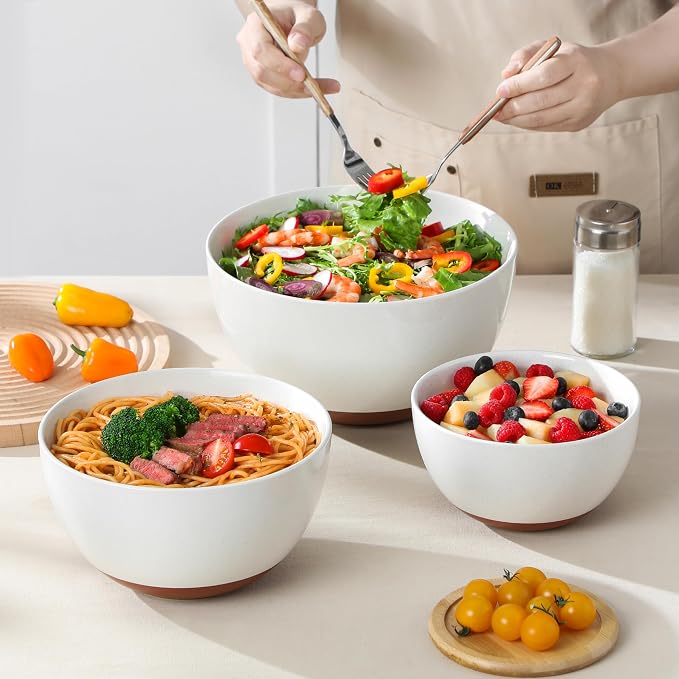 MALACASA Ceramic Mixing Bowls, Large Serving Bowls for Mixing, Cooking, Prepping, Baking, Salad, Soup, Pasta, Nesting Bowls Set of 3, 46/80/140 Oz, Oven, Microwave and Dishwasher Safe, Series TARA - Image 6