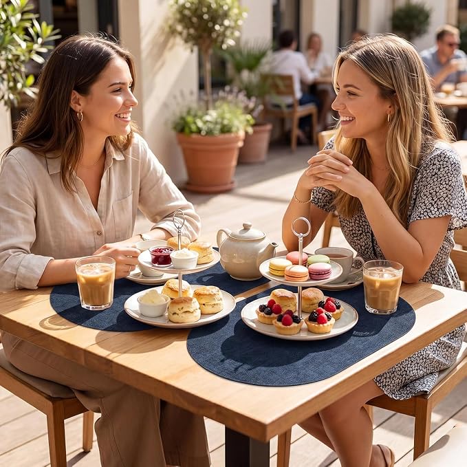 Placemats Set of 12-17" x 11.8" Waterproof & Heat Resistant Oval Place Mats, Wipeable Washable Double Layer Faux Leather Table Mats, Dark Blue - Image 7
