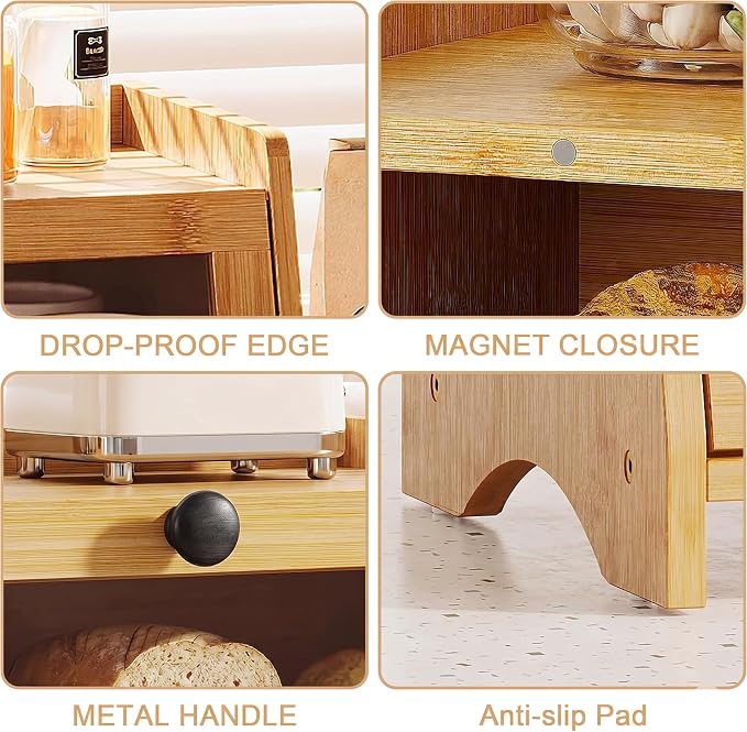 BAMBANG Bread Box for Kitchen Countertop, Bamboo Bread Box for Homemade Bread, Wooden Farmhouse Bread Storage Container, Large Breadbox Bread Bin Organizer for Counter Cabinet Pantry, Natural - Image 3