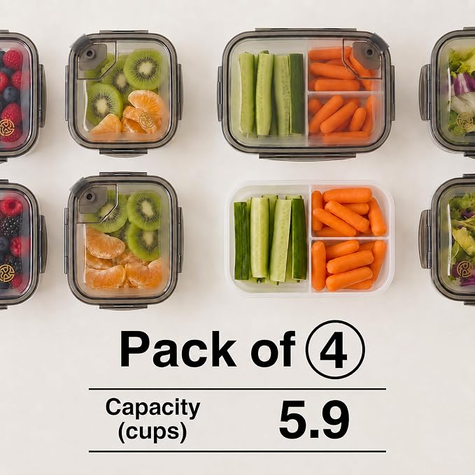 BPA-Free Plastic Airtight Food Storage Containers with Vented Lids, 4-Pack (5.9 Cups Each) for Meal Prep and Leftovers - Image 5