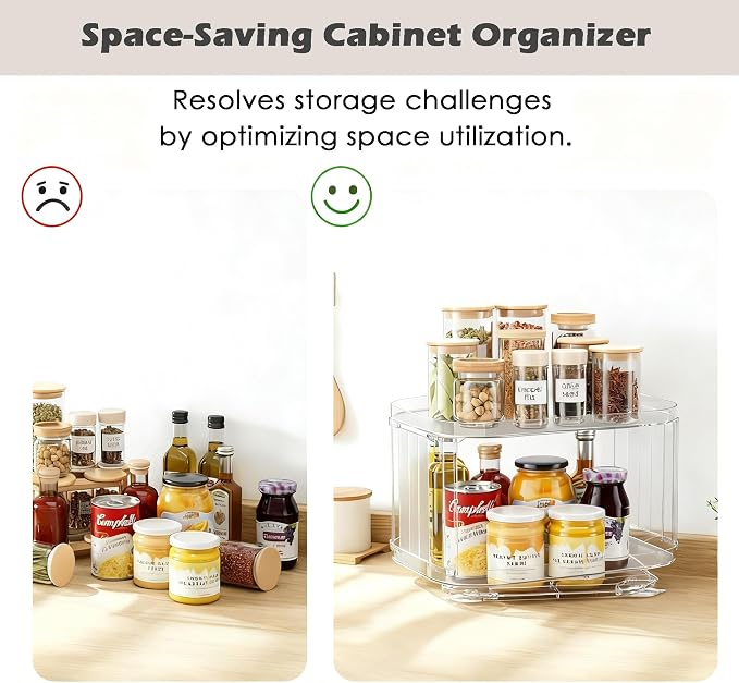 Lazy Susan Organizer for Cabinet, Pantry, Countertop (2 Tier 14" x 10" Clear - 2 Pack, Rectangular) - Image 3