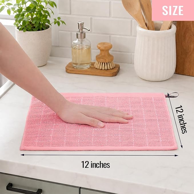 Kitinjoy 100% Cotton Terry Kitchen Dish Cloths, 12”x 12”, 8-Pack, Pink | Ultra Soft and Absorbent Dish Towels for Kitchen, Suitable for Drying and Washing Dishes - Image 4