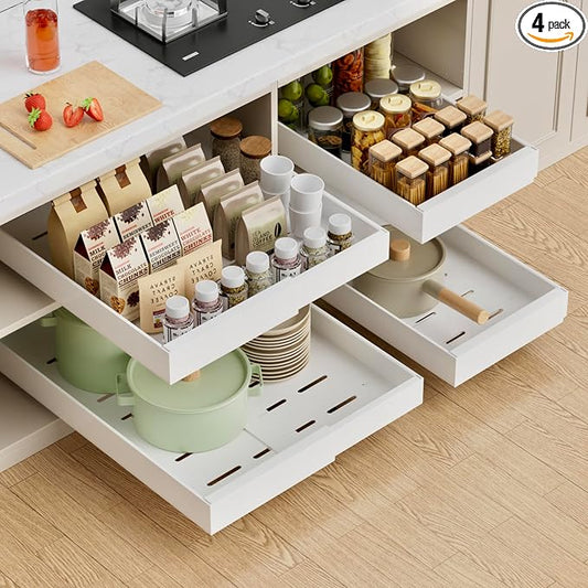 PAKETA 4 Pack Expandable Pull Out Cabinet Organizer,21" Deep | Pull Out Drawers for Cabinets with width from 9" to 14",Sliding Drawers for Cabinets with Upgrade 3 Slide Rails,hold 65 lbs by Unknown