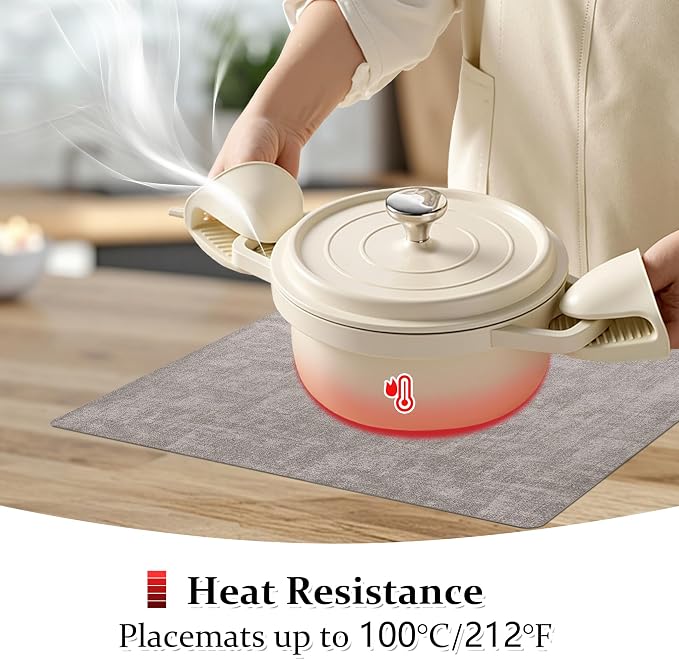 FROMHEART Faux Leather PU Placemats Set of 6 (Light Grey,11.8" x 17") | Waterproof,Heat/Oil Stain-Resistant Table Mat–Reversible,Non-Slip,Easy to Clean Place Mats for Kitchen,Dining,Indoor/Outdoor - Image 5