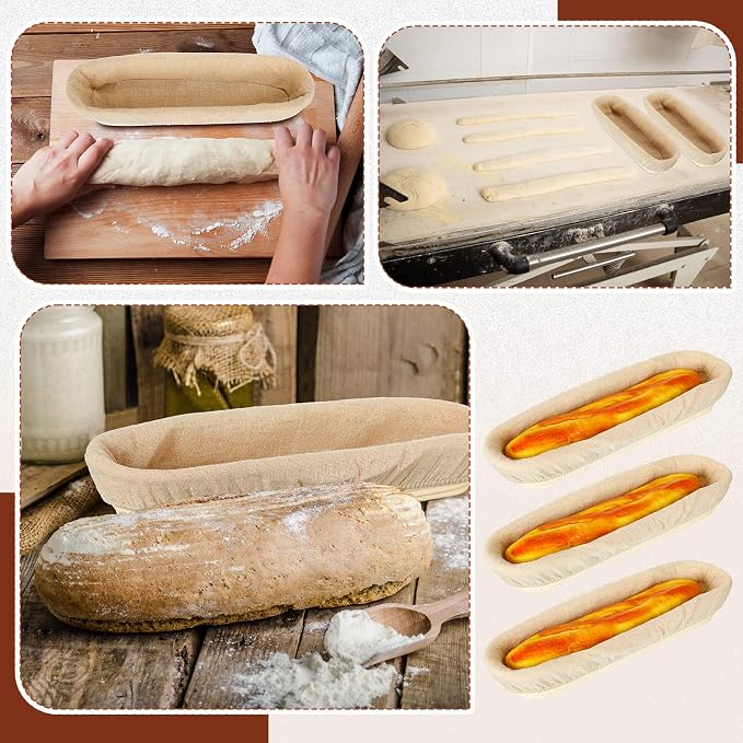 4 Pieces 13.8 Inch Banneton Bread Proofing Basket Oval Long Bread Proofing Basket Banneton Basket Dough Proofing Basket with Liners and Scatters for Home Sourdough Bread Baking - Image 7