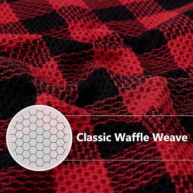Homaxy Kitchen Towels and Dishcloths Set, Set of 8, Red & Black | Bulk Cotton Waffle Weave Check Plaid Kitchen Towels, Super Soft and Absorbent Dish Cloths, 12 x 12 and 13 x 28 Inches - Image 2