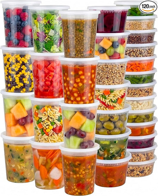 120 Sets Plastic Deli Containers with Lids - 8oz, 16oz Pint & 32oz Quart | Leak Proof, Microwaveable, Dishwasher & Freezer Safe - Plastic Food Storage, Meal Prep, Restaurant & Soup Containers by JoyServe