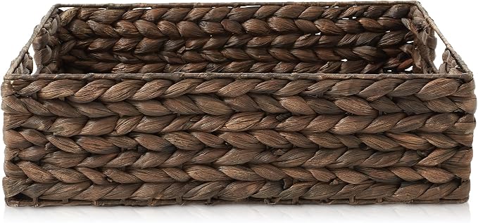 Casafield Set of 4 Water Hyacinth Pantry Baskets, 12-1/2" x 17" x 5", with Chalkboard Labels and Chalk Marker - Espresso, Woven Storage Bin Organizers for Kitchen Shelves - Image 4