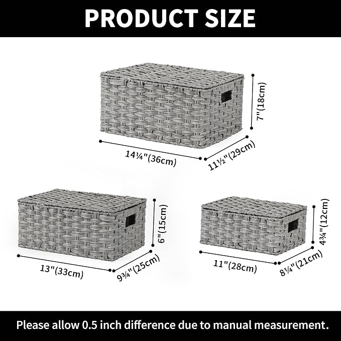 Granny Says Wicker Basket With Lid, Wicker Storage Baskets For Shelves | Woven Baskets With Lids, Wicker Baskets For Storage, Decorative Storage Boxes, Woven Stackable Basket with Lid for Organizing - Image 6