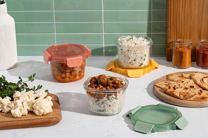 Ello Color Lock 2 Cup Glass Meal Prep Set with Lids, 3 Pack, Desert Festival - Image 2