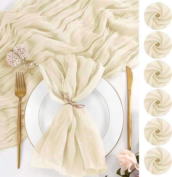 50 Pack Ivory Cloth Napkins 20x20Inch Cheesecloth Napkins | Elegant Cloth Napkins for Table, Washable Rustic Boho Gauze Napkins, for Wedding Party Bridal Baby Shower Dinner Decor by Lumaycens