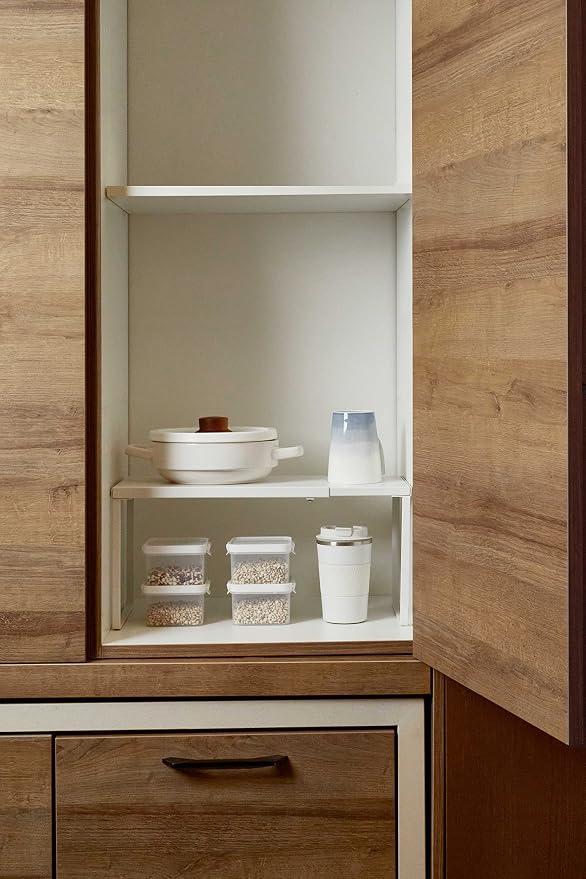 Nxconsu Expandable Cabinet Shelf, Shelf Riser for Cabinets, 8.26" White | Edgeless Metal Cabinet Riser Holds 50 lb and Expands 14.6 to 24.6 in for Under Sink Kitchen Pantry Cupboard Shelf - Image 9