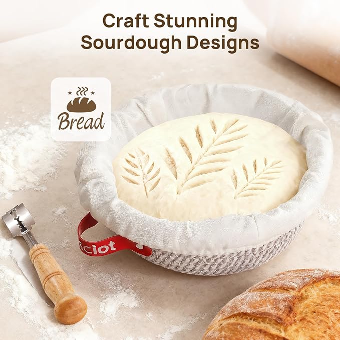 Sourdough Starter Kit 5 Banneton Round & Oval, Consciot Cotton Rope Bread Proofing Basket Set, Sourdough Bread Baking Supplies, Bread Baskets With Liners & Covers, Gift for Bakers Women Kids Family - Image 7