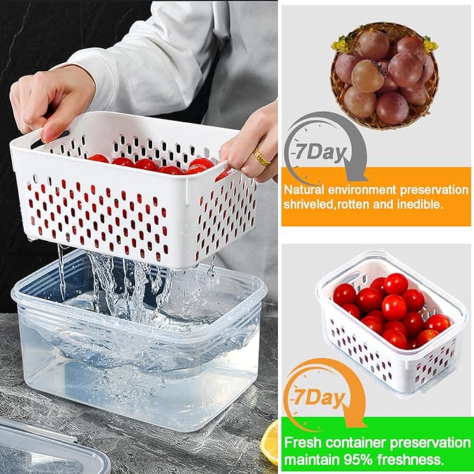 5 Pack Large Fruit Storage Containers for Fridge with vent holes and handle，Airtight Food Storage Containers Keep Fruits, Vegetables, Berry, Meat Fresh longer,BPA-free Fridge Storage Container - Image 6