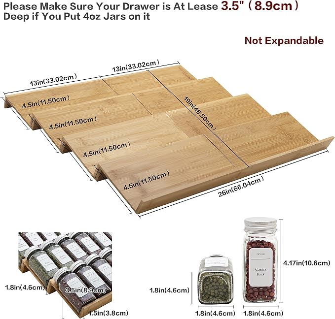Bamboo Spice Rack Drawer Organizer - 8-Piece Set - 13" Wide Per Piece - Combine Into 26" Wide Rack - Image 4