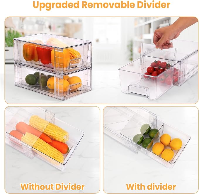 4 Pack Stackable Storage Drawers with Handles, Easy Assembly Clear Acrylic Fridge Organizer, Refrigerator Organizers and Storage for Kitchen, Under Sink, Pantry, Bathroom - Image 6