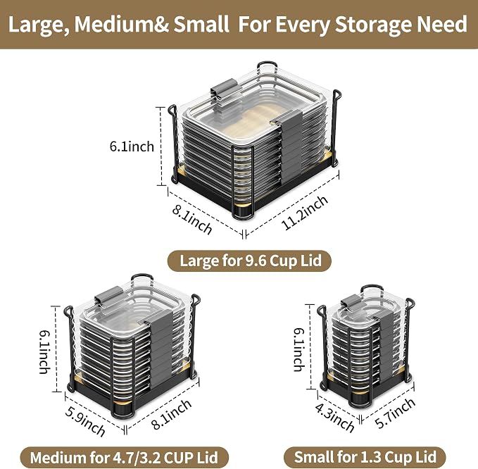 MOUKABAL Metal Lid Organizer for Rubbermaid Brilliance, Kitchen 3-Pack 1 | Fits 1.3,3.2,4.7,9.6 Cup Rubbermaid Brilliance lids/Space-saving upright storage/Metal frame with bamboo base/Ready to use - Image 4