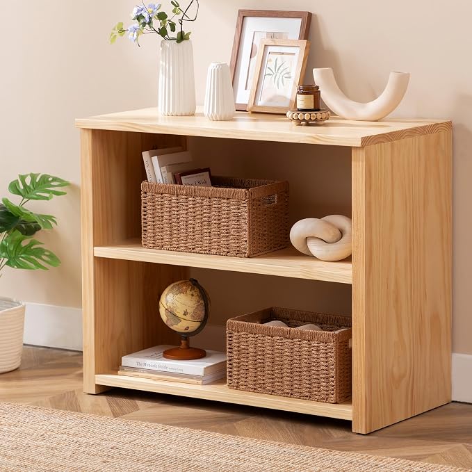 UBBCARE 2 Pack Wicker Basket, 13.4L×8.3H×7.1W inch Woven Paper Rope Storage Baskets for Shelves, Foldable Rectangular Storage Baskets with Handle, Storage Basket for Organizing, Caramel - Image 3